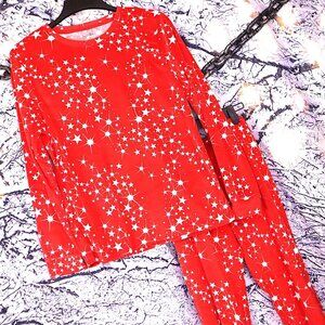 RED VELVET PAJAMA SET L Velour Velvet Loungewear Travel Vacation Packable Winter